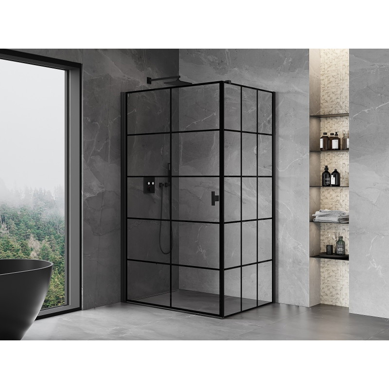 Mexen Mist-B dušinurk, vasak pool avatav uks, 80 x 90 cm, must ruut, must - 8A2T-080-090-70-77-L