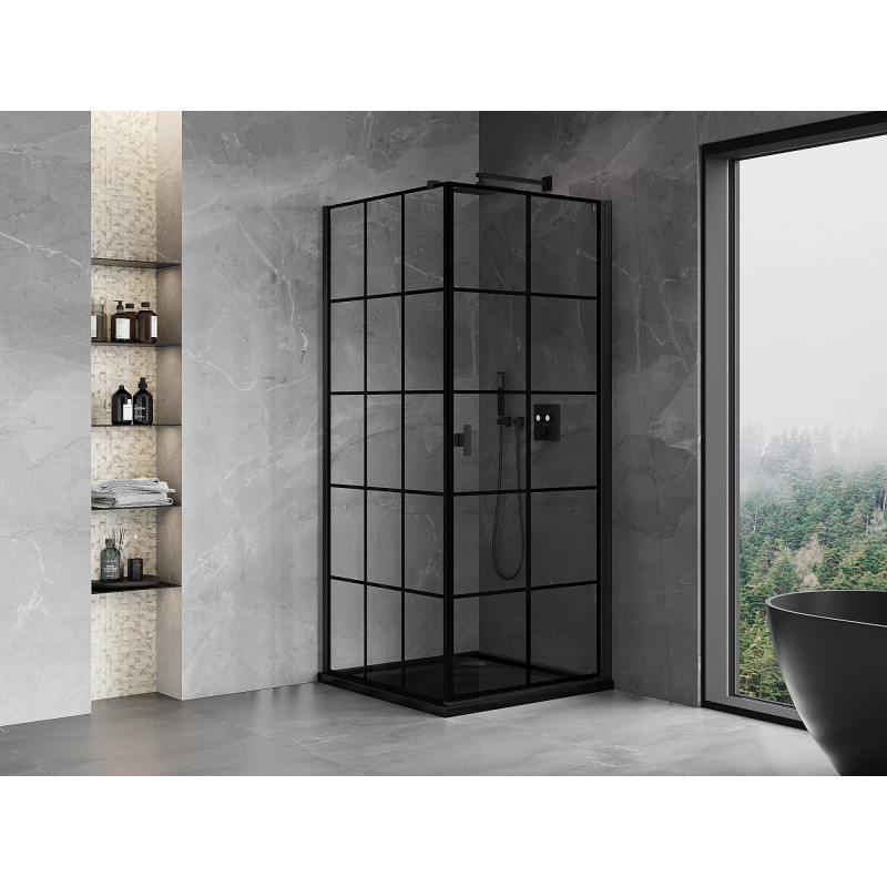 Mexen Mist-B kabina za tuš s desnim otvaranjem 80 x 80 cm, crna mreža, crna - 8A2T-080-080-70-77-P