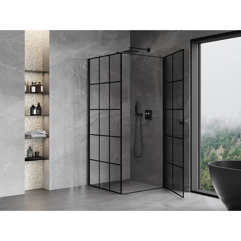 Mexen Mist-B kabina prysznicowa uchylna prawa 80 x 80 cm, czarna kratka, czarna - 8A2T-080-080-70-77-P