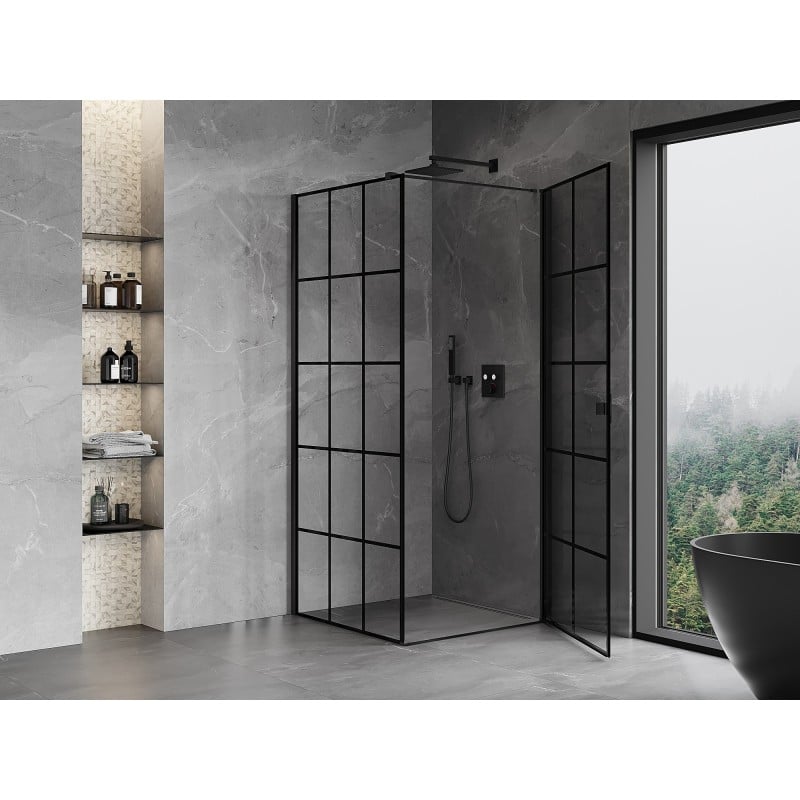 Mexen Mist-B kabina prysznicowa uchylna prawa 90 x 90 cm, czarna kratka, czarna - 8A2T-090-090-70-77-P