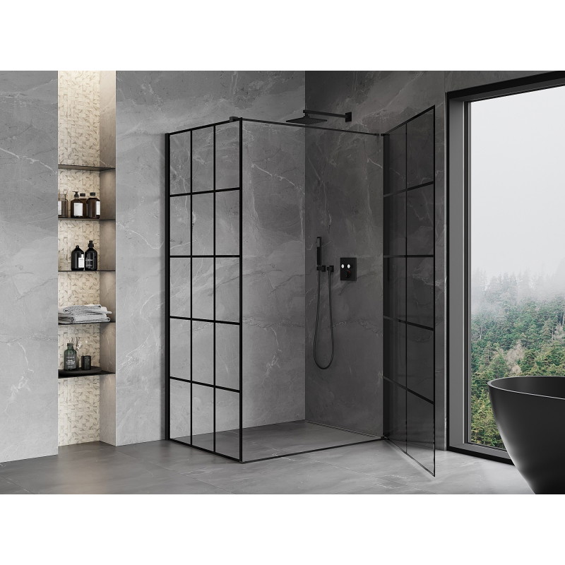 Mexen Mist-B dušinurk parempoolne 70 x 75 cm, must ruudustik, must - 8A2T-070-075-70-77-P