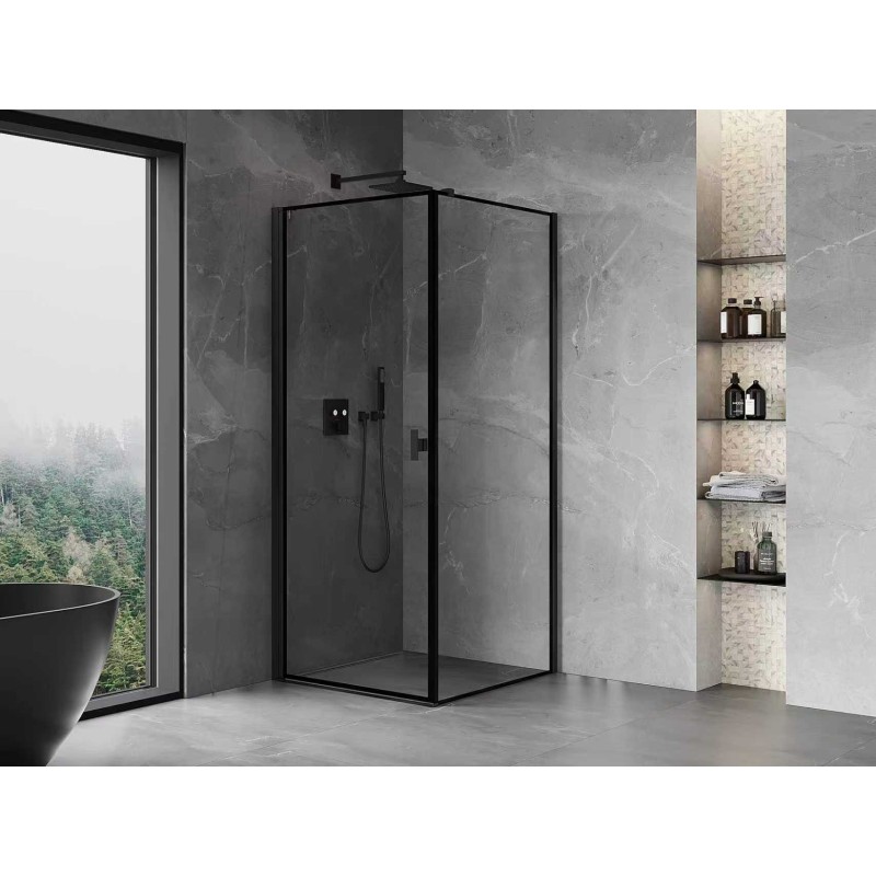 Mexen Mist-B kabina prysznicowa uchylna lewa 70 x 70 cm, czarna ramka, czarna - 8A2T-070-070-70-70-L