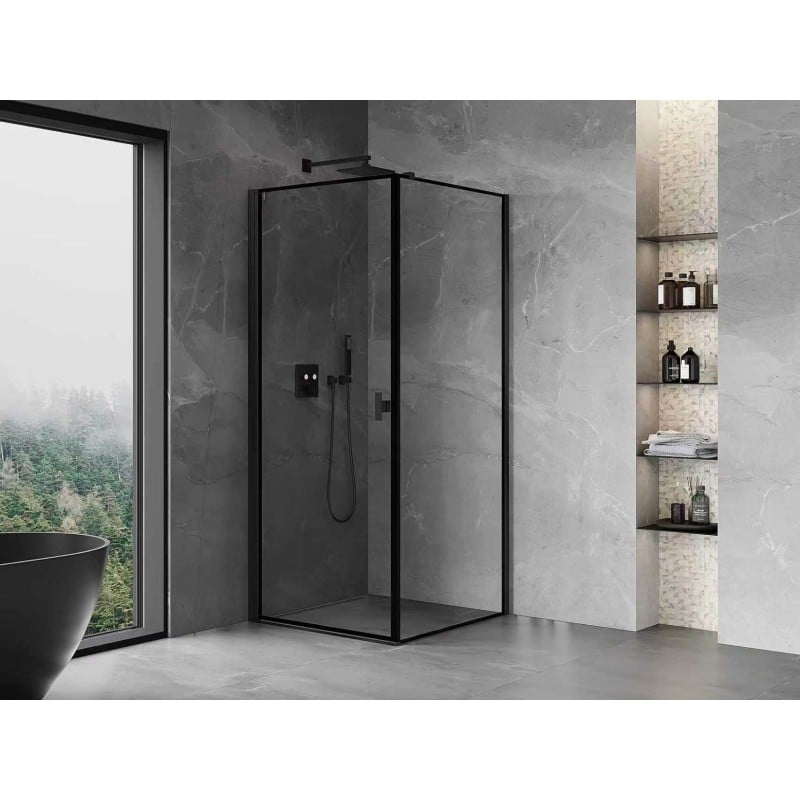 Mexen Mist-B kabina prysznicowa uchylna lewa 80 x 80 cm, czarna ramka, czarna - 8A2T-080-080-70-70-L
