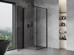 Mexen Mist-B cabine de douche pivotante gauche 90 x 90 cm, cadre noir, noir - 8A2T-090-090-70-70-L