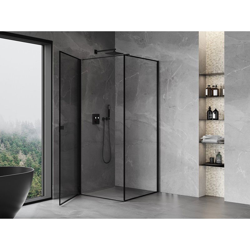 Mexen Mist-B cabine de douche pivotante gauche 100 x 100 cm, cadre noir, noir - 8A2T-100-100-70-70-L