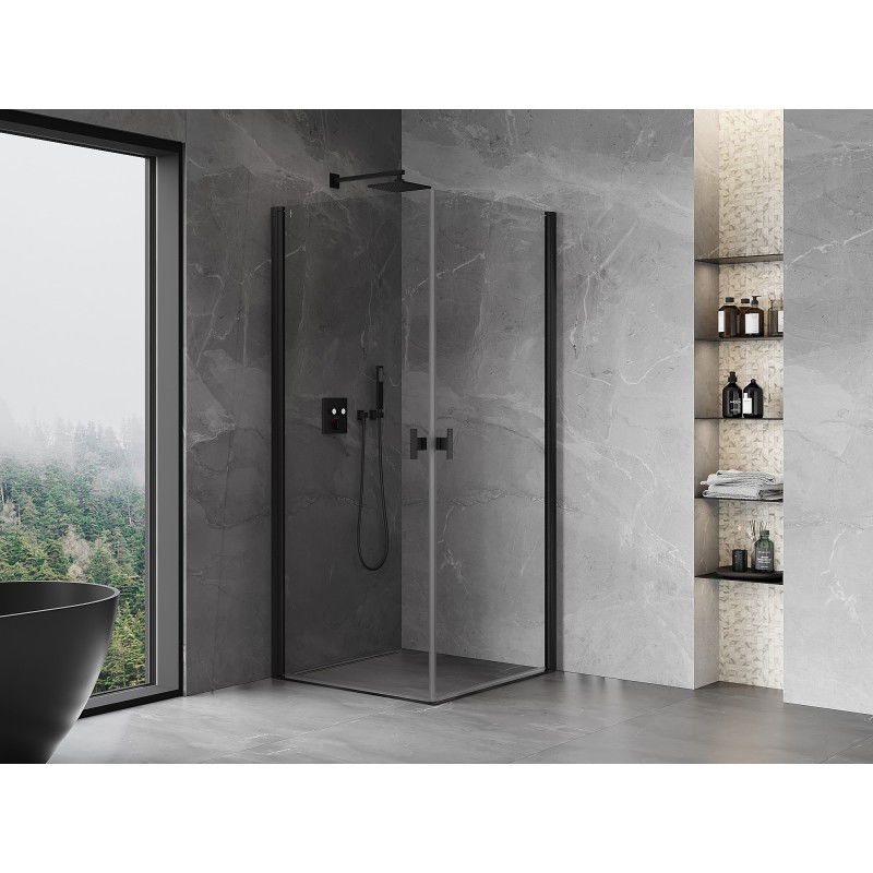 Mexen Mist-B Duo 75 x 75 cm Pivot Shower Enclosure, Clear, Black - 8A2-075-075-70-00