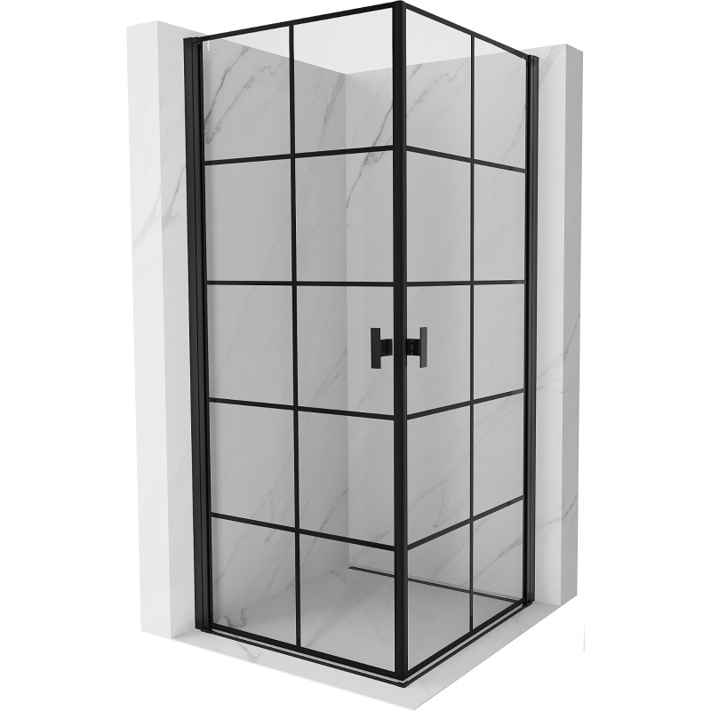 Mexen Mist-B Duo cabine de douche pivotante 70 x 70 cm, grille noire, noire - 8A2-070L-070P-70-77