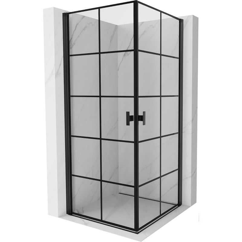 Mexen Mist-B Duo pöörduksedega dušinurk 100 x 100 cm, must ruudustik, must - 8A2-100L-100P-70-77