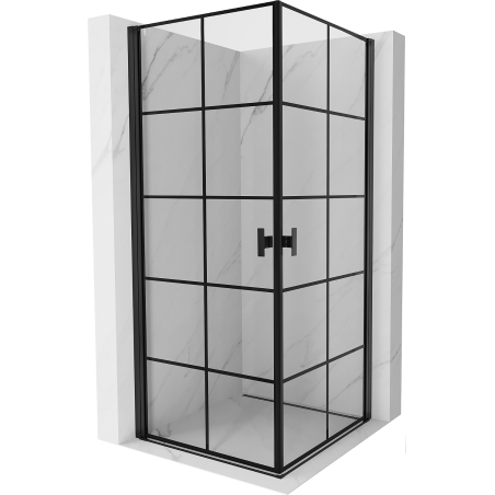 Mexen Mist-B Duo Hinged Shower Enclosure 100 x 100 cm, Black Grid, Black - 8A2-100L-100P-70-77