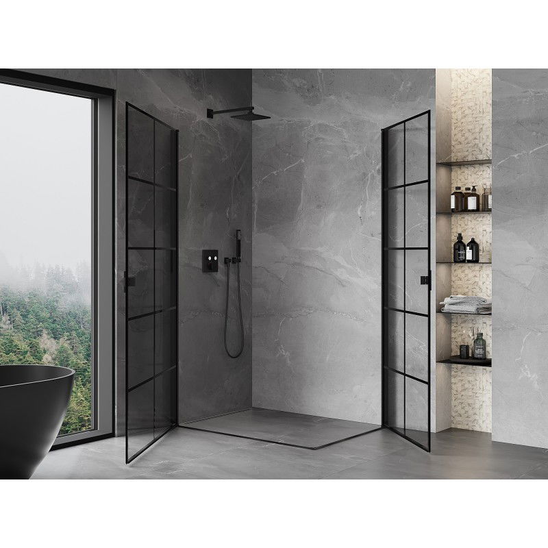 Mexen Mist-B Duo cabina doccia battente 70 x 100 cm, griglia nera, nero - 8A2-070L-100P-70-77