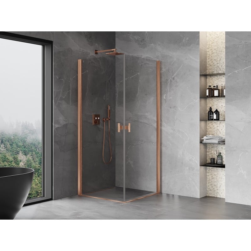 Mexen Mist-B Duo hinged shower enclosure 75 x 75 cm, transparent, brushed copper - 8A2-075-075-65-00