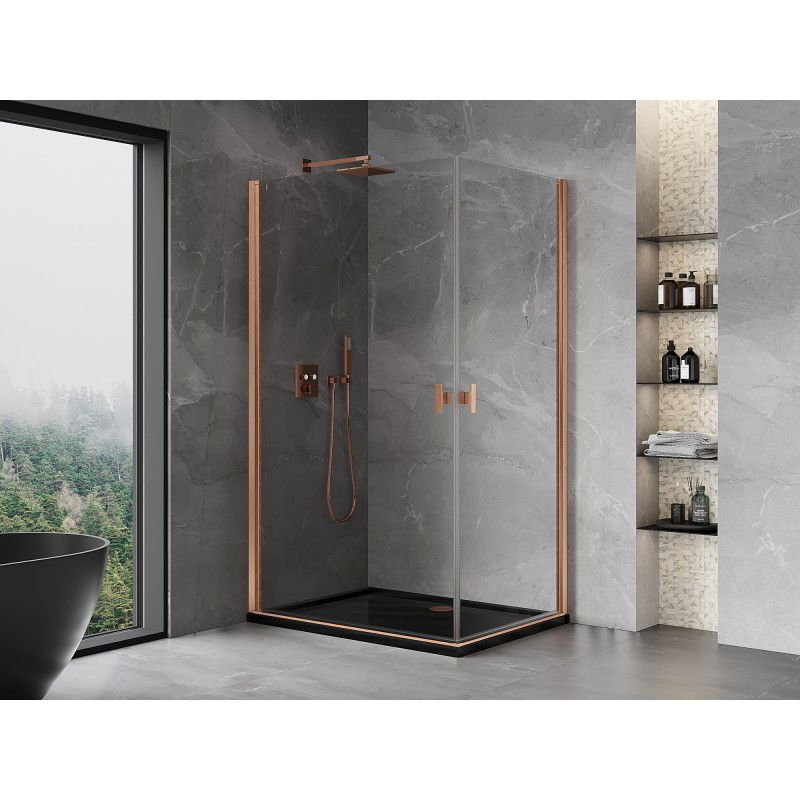 Mexen Mist-B Cabina doccia doppia con porta a battente 90 x 85 cm, trasparente, rame spazzolato - 8A2-090-085-65-00