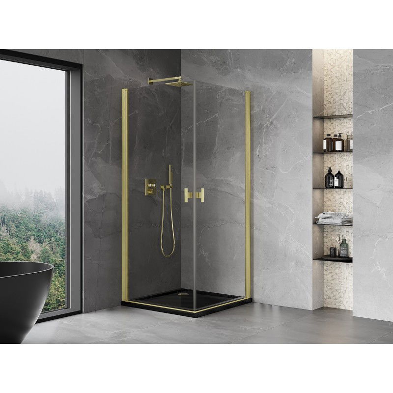 Mexen Mist-B Duo 95 x 95 cm Swing Shower Enclosure, Transparent, Brushed Gold - 8A2-095-095-55-00