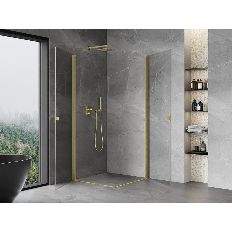Mexen Mist-B Duo 95 x 95 cm Swing Shower Enclosure, Transparent, Brushed Gold - 8A2-095-095-55-00