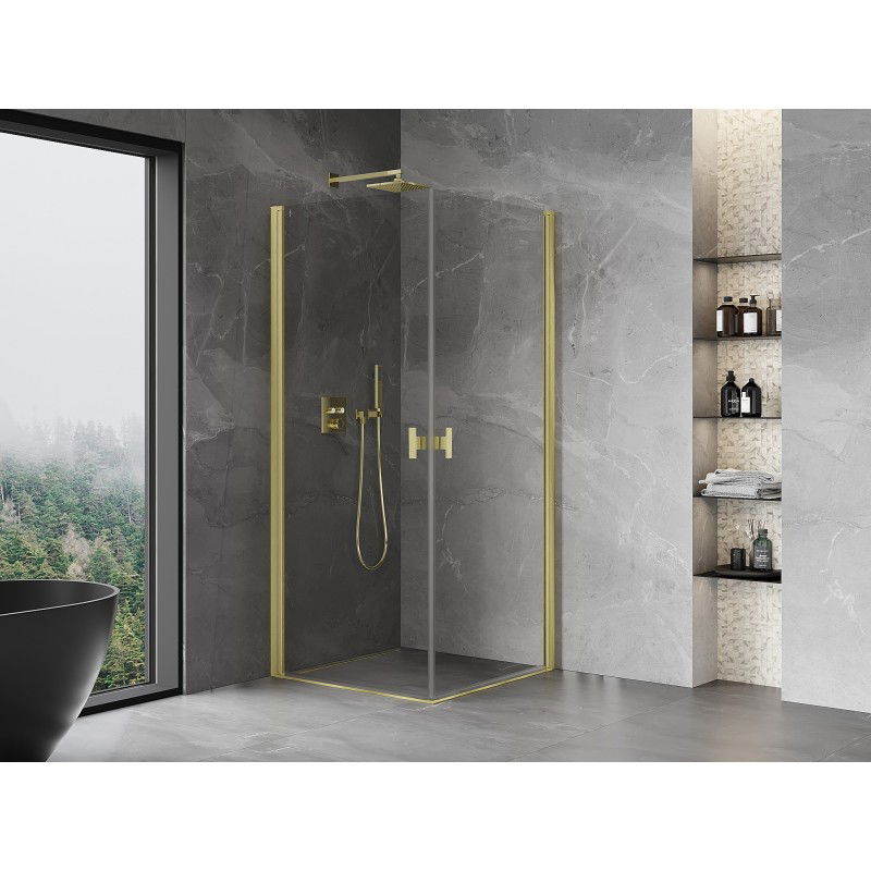 Mexen Mist-B Duo cabine de douche pivotante 95 x 95 cm, transparente, or brossé - 8A2-095-095-55-00
