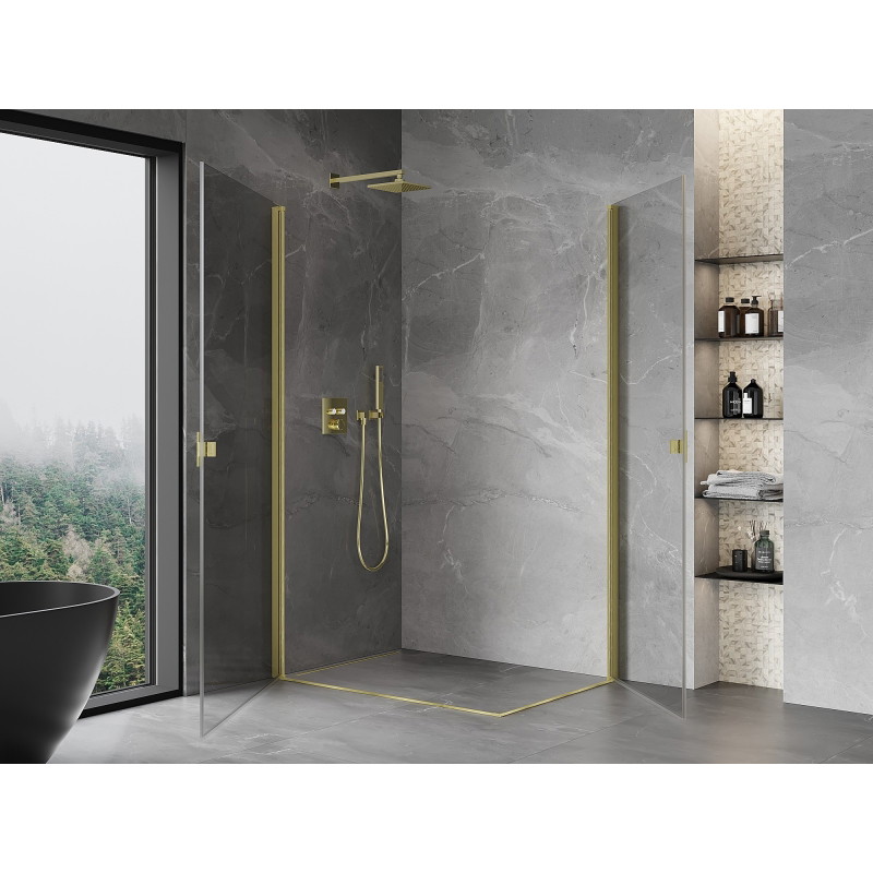 Mexen Mist-B Duo tuš kabina s vratima na otvaranje 80 x 75 cm, prozirna, matirano zlatna - 8A2-080-075-55-00