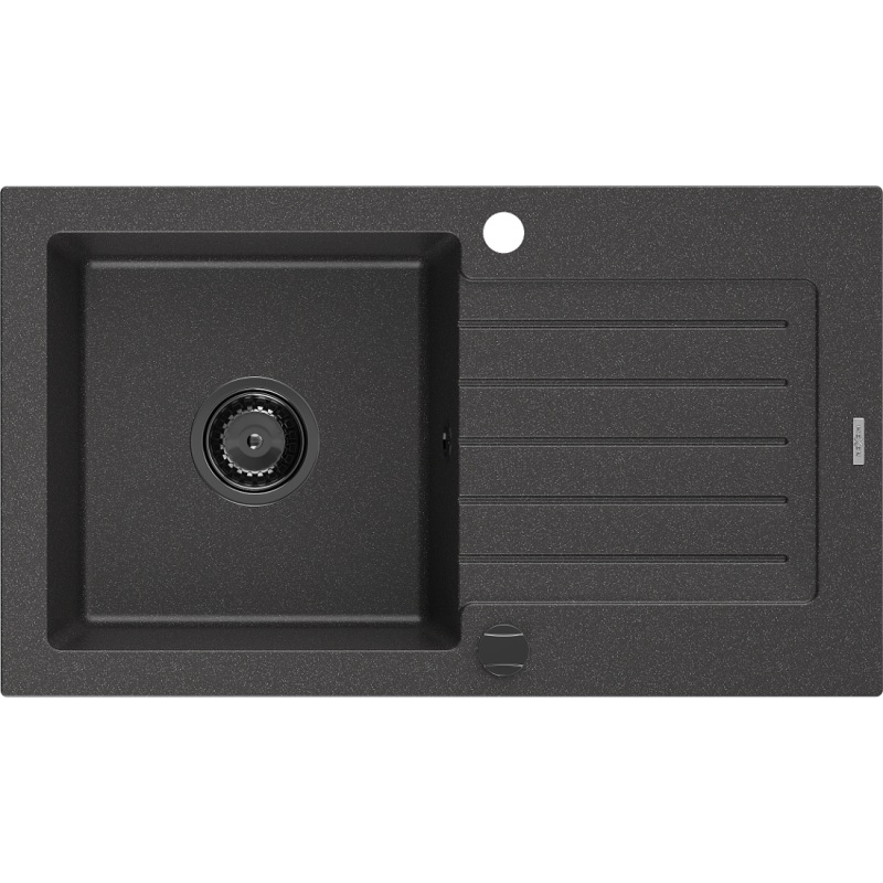 Mexen Pablo lavatório de granito 1-bacia com escorredor 752 x 436 mm, preto salpicado, sifão preto - 6510751010-76-B