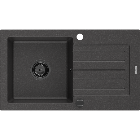 Mexen Pablo granite sink 1-bowl with drainer 752 x 436 mm, speckled black, black siphon - 6510751010-76-B