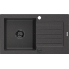 Mexen Pablo lavatório de granito 1-bacia com escorredor 752 x 436 mm, preto salpicado, sifão preto - 6510751010-76-B