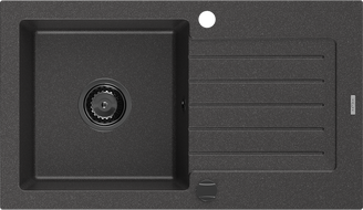 Mexen Pablo lavatório de granito 1-bacia com escorredor 752 x 436 mm, preto salpicado, sifão preto - 6510751010-76-B