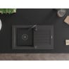 Mexen Pablo granite sink 1-bowl with drainer 752 x 436 mm, speckled black, black siphon - 6510751010-76-B