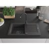 Mexen Pablo zlewozmywak granitowy 1-komorowy z ociekaczem 752 x 436 mm, czarny nakrapiany, syfon czarny - 6510751010-76-B
