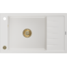 Mexen Elias granieten spoelbak met 1 bak en afdruiprek 795 x 480 mm, wit, gouden sifon - 6511791005-20-G