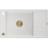 Mexen Elias granitische spoelbak met 1 bak en afdruipplaat 795 x 480 mm, wit, gouden sifon - 6511791005-20-G