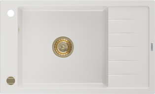 Mexen Elias lava-loiça de granito de 1 cuba com escorredor 795 x 480 mm, branco, sifão dourado - 6511791005-20-G