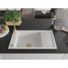 Mexen Elias granitische spoelbak met 1 bak en afdruipplaat 795 x 480 mm, wit, gouden sifon - 6511791005-20-G