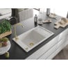Mexen Elias granitische spoelbak met 1 bak en afdruipplaat 795 x 480 mm, wit, gouden sifon - 6511791005-20-G