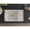 Mexen Elias granitische spoelbak met 1 bak en afdruipplaat 795 x 480 mm, wit, gouden sifon - 6511791005-20-G