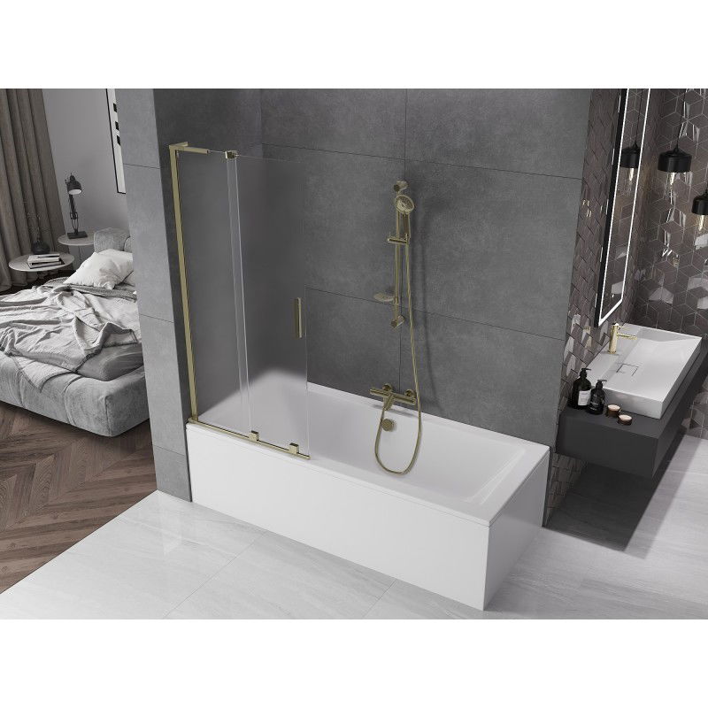 Mexen Velar L badwand met 2-delig schuifpaneel 80 x 150 cm, matglas, goud - 896-080-003-31-50