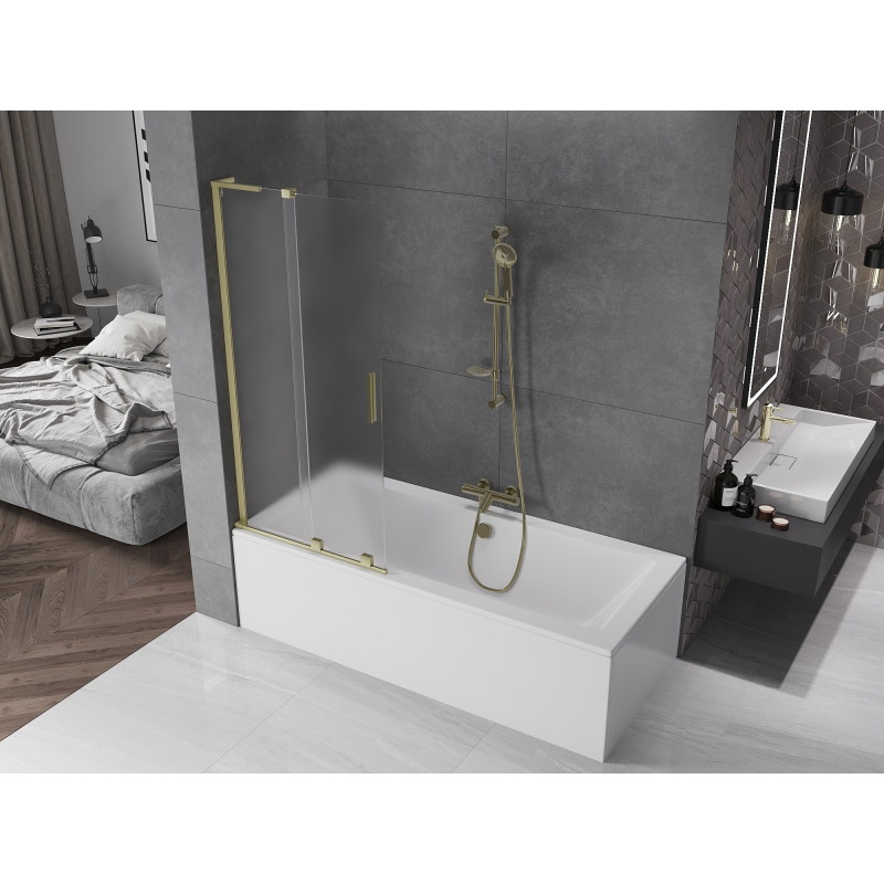 Mexen Velar L kahe tiivaga liuglev vannitoa sirm 80 x 150 cm, härmas, kuldne harjatud - 896-080-003-31-55