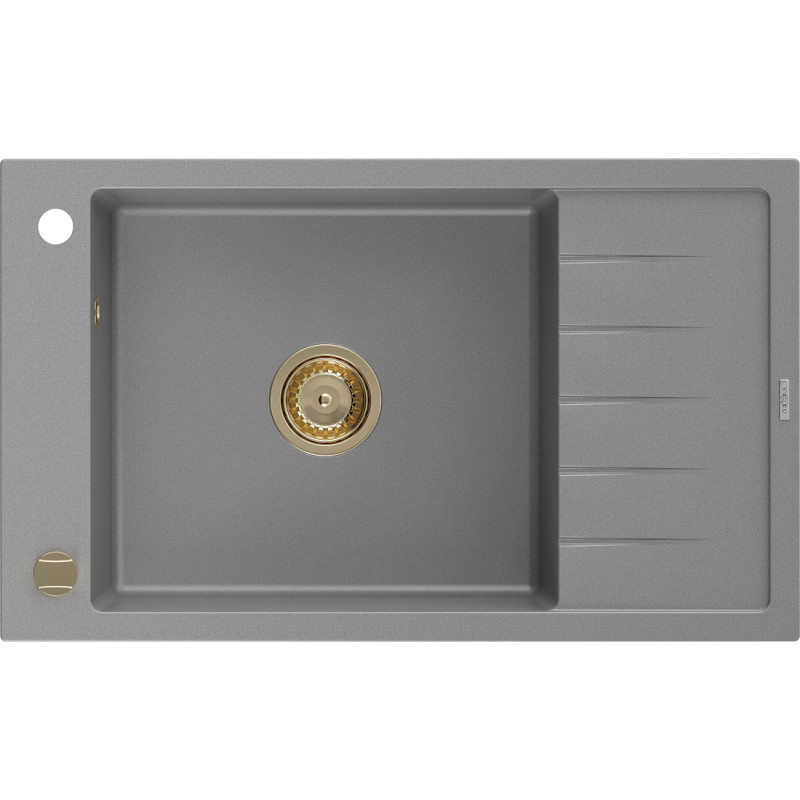 Mexen Elias granitizlietne ar vienu nodalījumu un noteci 795 x 480 mm, pelēks, sifons zelta krāsā - 6511791005-71-G