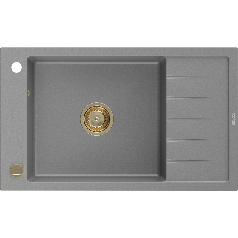 Mexen Elias lava-loiça de granito de uma cuba com escorredor 795 x 480 mm, cinza, sifão dourado - 6511791005-71-G