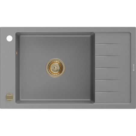 Mexen Elias Granitspüle 1-becken mit Abtropffläche 795 x 480 mm, grau, goldener Siphon - 6511791005-71-G
