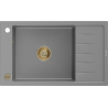 Mexen Elias enkele granieten gootsteen met afdruiprek 795 x 480 mm, grijs, gouden sifon - 6511791005-71-G
