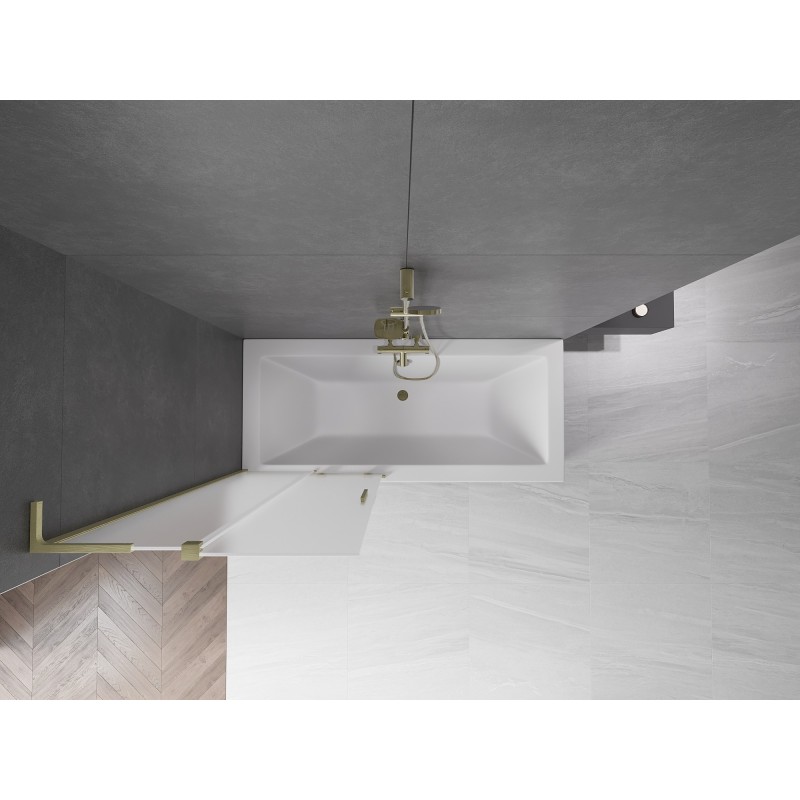 Mexen Velar L parawan nawannowy 2-skrzydłowy rozsuwany 80 x 150 cm, szron, złoty szczotkowany - 896-080-003-31-55