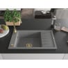 Mexen Elias zlewozmywak granitowy 1-komorowy z ociekaczem 795 x 480 mm, szary, syfon złoty - 6511791005-71-G