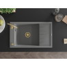 Mexen Elias fregadero de granito de 1 seno con escurridor 795 x 480 mm, gris, sifón dorado - 6511791005-71-G