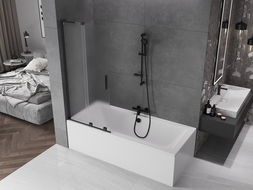 Mexen Velar L pare-douche de baignoire coulissante à 2 panneaux 80 x 150 cm, givré, noir - 896-080-003-31-70