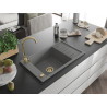 Mexen Elias granitizlietne 1-nodalīšu ar novietni 795 x 480 mm, pelēks, sifons zelta - 6511791005-71-G