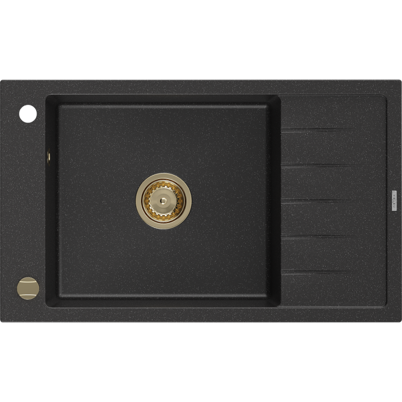 Mexen Elias fregadero de granito de 1 seno con escurridor 795 x 480 mm, negro/plateado metalizado, sifón dorado