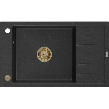 Mexen Elias granite sink 1-bowl with drainer 795 x 480 mm, black/silver metallic, golden siphon - 6511791005-73-G