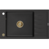 Mexen Elias lava-louça de granito com 1 cuba e escorredor 795 x 480 mm, preto/prateado metálico, sifão dourado