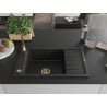 Mexen Elias zlewozmywak granitowy 1-komorowy z ociekaczem 795 x 480 mm, czarny/srebrny metalik, syfon złoty - 6511791005-73-G