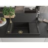 Mexen Elias Granitspüle 1-Becken mit Abtropffläche 795 x 480 mm, Schwarz/Gold Metallic, Goldener Siphon - 6511791005-75-G