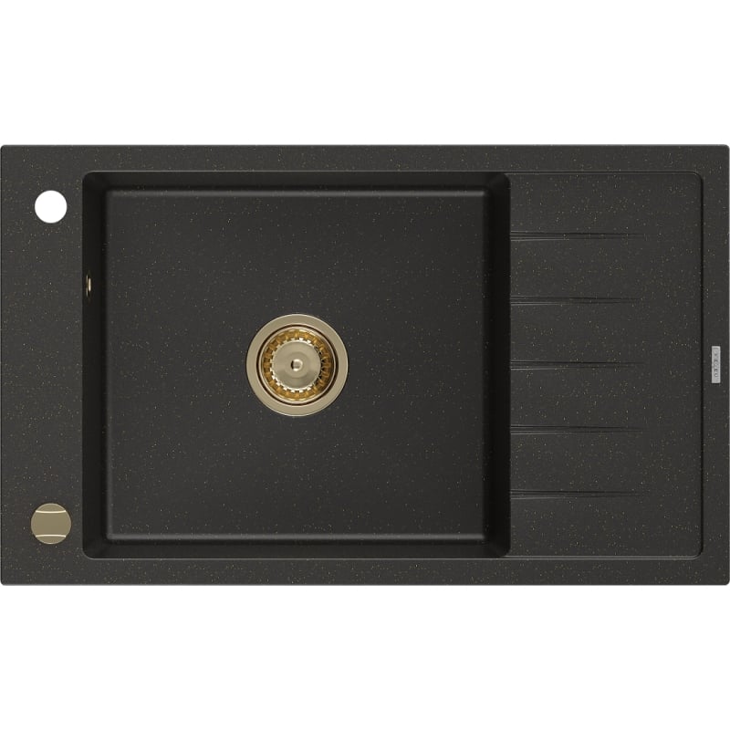 Mexen Elias granitni sudoper s 1 komorom s ocjedalom 795 x 480 mm, crni/zlatni metalik, zlatni sifon - 6511791005-75-G