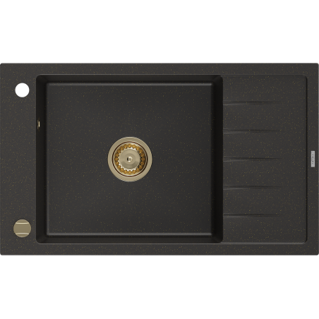 Mexen Elias granitdiskho 1-fack med avrinning 795 x 480 mm, svart/guld metallisk, guld sifon - 6511791005-75-G